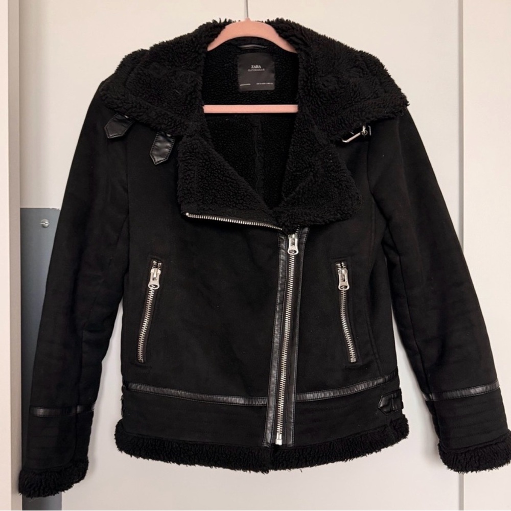 END OF THE SEASON CLEARANCE Zara Faux Shearling & Suede Aviator Jacket Sz XS EUC